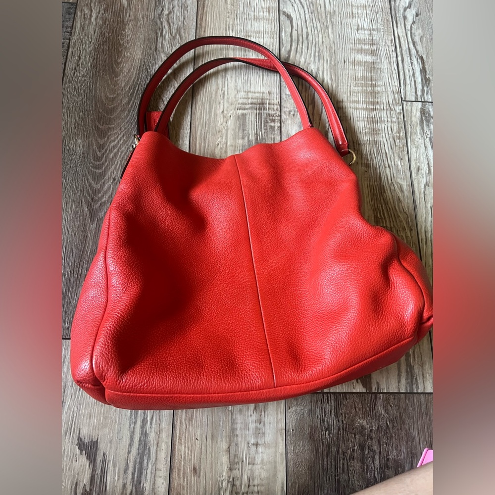COACH Madison Phoebe Tumbled Cardinal Red Leather 3 Section Shoulder Bag - Picture 2 of 16